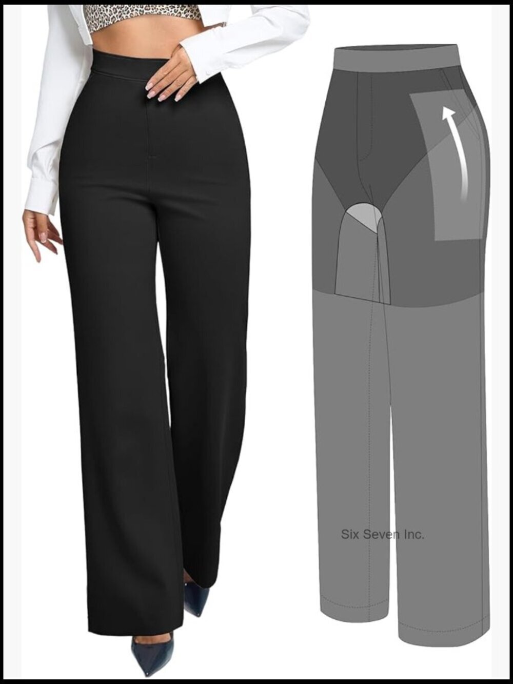 Wide Leg Dress Pants with Tummy Control Shapewear for Work